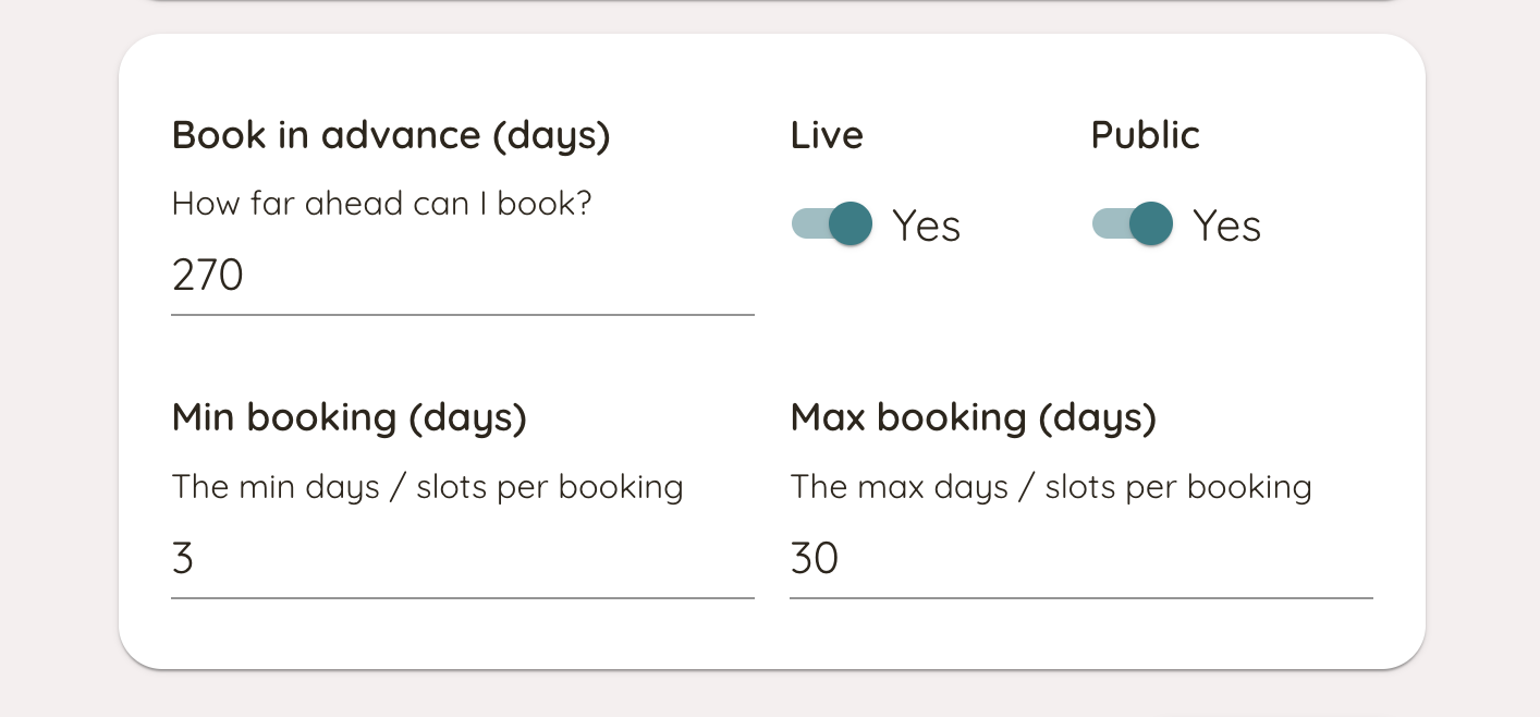 Set Booking Parameters